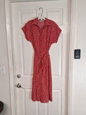 SMF Polka Dot Midi Maxi Dress Women Small Red White